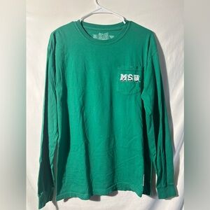 THE ORIGINAL RETRO BRAND CREW NECK LONG SLEEVE GREEN MSU LOGO SHIRT TOP SZ M